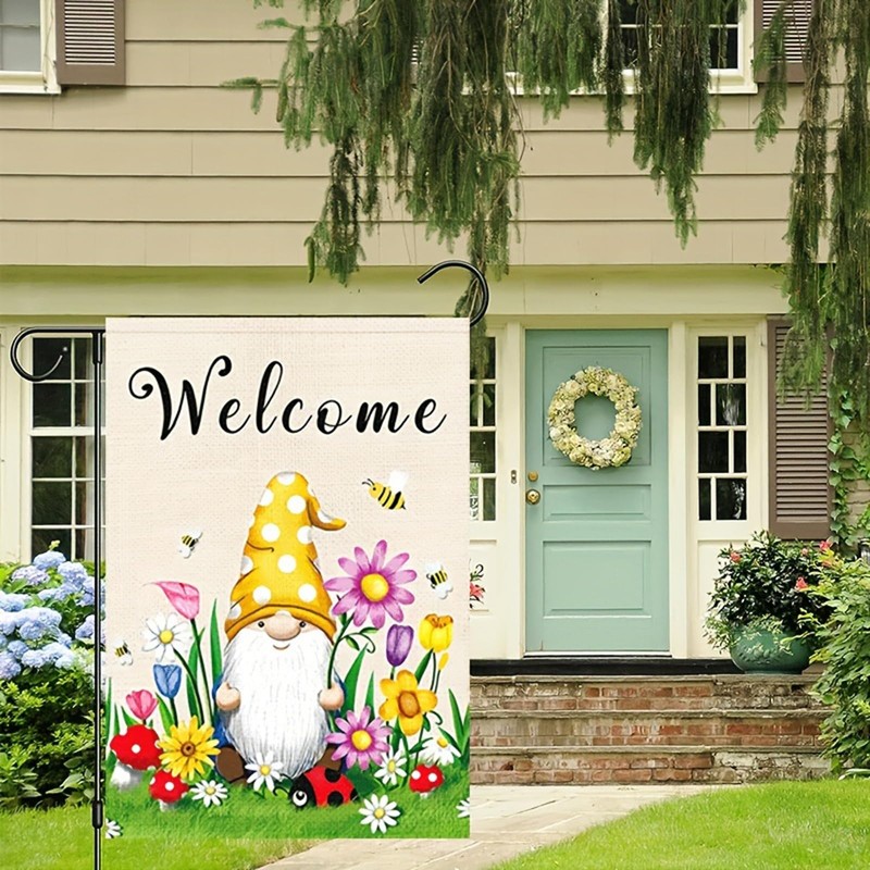 Spring Welcome Gnome Garden Flag 12 x 18 inch Double