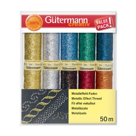 Gütermann creativ Sewing Thread Set with 10 spools Metallic Effect Thread W 331 50 m in Glittering Colours