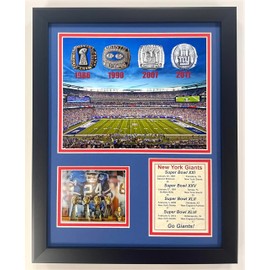Giants Championship Rings | Collectible New York Football Collage | SB Era Championships | Legends Never Die | Framed Double Matted Photo Collage | 12"x15" | (Giants Rings)