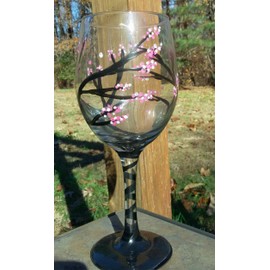 2 Pink Cherry Blossom Tree Stemmed Wine Glasses