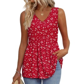 Tank Top for Women Plus Size Women's Clothing Babydoll Maternity Clothes Summer Tops for Women Beach Vacation Outfits Red White Spot 2XL