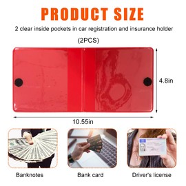 Ohleats 2 PCS Car Registration and Insurance Holder, 5.25" × 4.75" Auto Document ID Holder Organizer, Driver License Keeper Organizer for Cars, Trucks, SUVs, Universal Car Accessories (Red)