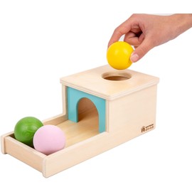 Adena Montessori Object Permanent Box with Tray, Three Balls, Montessori Toy for Babies from 6-12 Months, from 1 Year (Small Box - for Boys)