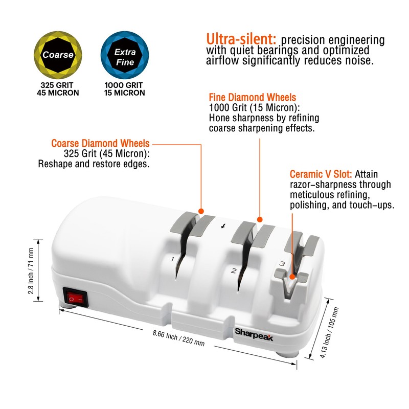 Sharpeak 198H-SPK Professional Electric Knife Sharpener, Versatile 3 Stages Monocrystalline