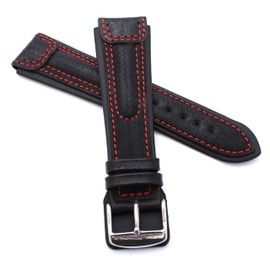 Sulla RIOS1931 Monza Cowhide Leather Watch Strap Carbon Look 20 mm 22 mm 24 mm, 20 mm, Leather, No Gemstone