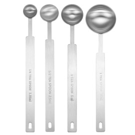 HARFINGTON 4pcs Single Measuring Spoon Set 1/4 1/2 1 3tsp (1.25/2.5/5/15ml) Teaspoon/Tablespoon 430 Stainless Steel Single Tiny Square Bowl Measure Spoon Long Handle Measure Scoop