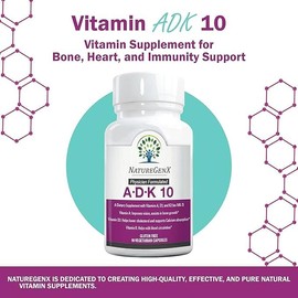 NatureGenX ADK10 – ADK Vitamin Supplement | High Potency Vitamins A, D3 (10,000 IU) & K2 MK-7 for Bone, Heart & Immune Health | 90 Tiny Capsules | 3 Month Supply | Non-GMO, Gluten Free