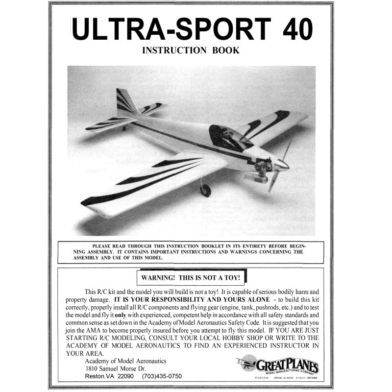 Great Planes Model Airplane Plans (RC): ULTRA-SPORT 40 55" for