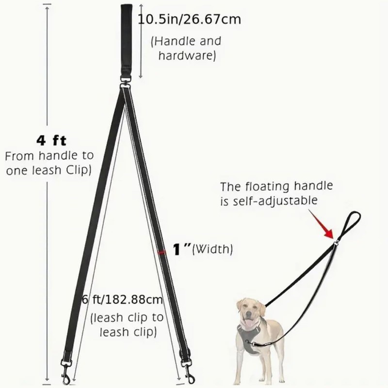 Fjquamitix Two Point Control Dog Leash, Reflective Stitching & Soft
