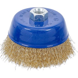 BGS 3987 Brass Coated Wire Cup Brush, Gold/Blue, 100 mm Size M14 x 2