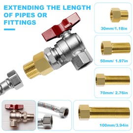 GUXGUY 1/2" Extension Brass Pipe Fitting 1/2"NPT Female to 1/2" Male Pipe Hex Bushing Adapter ，Converter Adapter Male Pipe Extension Connector Fitting Female Length 70 mm（3PCS）