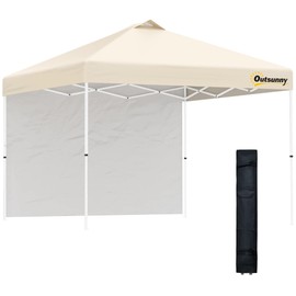 Outsunny 10' x 10' Pop-Up Canopy Tent with 1 Removable Sidewall, Commercial Instant Sun Shelter, Tents for Parties with Wheeled Carry Bag for Outdoor, Garden, Patio, Beige