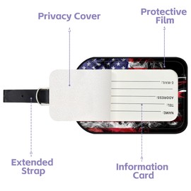 Neidius Luggage Tags for Suitcase American Flag 2 Pack Leather Idea Luggage Tags with Name Card Privacy Cover,Idea Travel Bag Labels for Women and Men