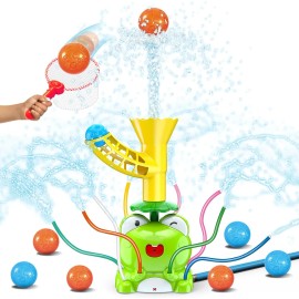 VATOS Kids Outdoor Water Play Sprinklers, 2 in 1 Frog Sprinkler Spinning Spray