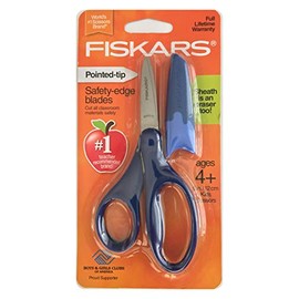Fiskars Safety-Edge Pointed-tip Kids Scissors - 5 inches - Blue - Includes Blade Cover