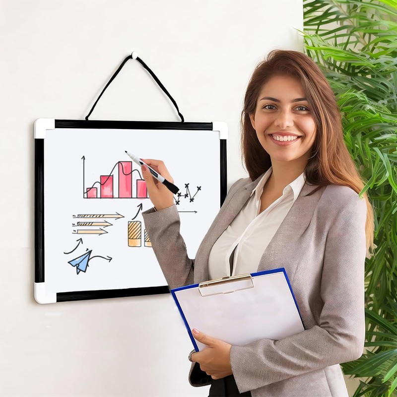 VIZ-PRO Magnetic Dry Erase Board, Small Hanging Board/Writing Whiteboard, Black