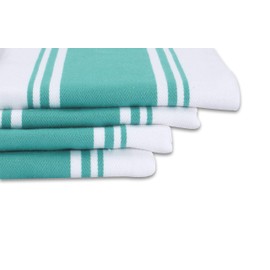 AMOUR INFINI Classic Stripe Kitchen Dish Towels | 4 Pack | 28 x 20 Inch, Over Sized | Multi-use Kitchen Towels |100% Ring Spun Premium Cotton | Highly Absorbent Tea Towels | Teal