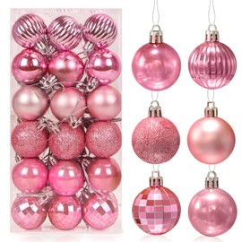 Christmas Baubles Pink Pack of 36 Christmas Tree Baubles Plastic 4 cm Christmas Tree Baubles Tree Decoration Ornaments Christmas Tree Baubles Set for Party Christmas Decoration