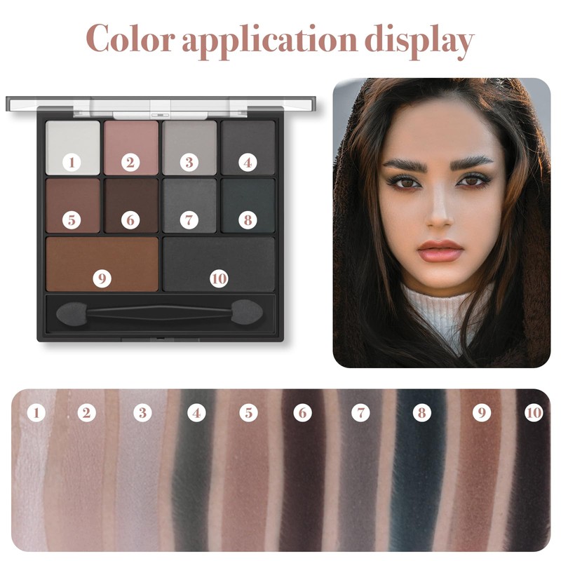 Xumann Smokey Eyeshadow Palette, 10 Eye Shadow Shades Grey Eyeshadow