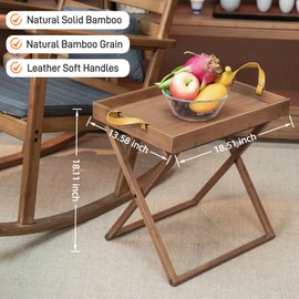 Klabelle Folding TV Tray Table - Portable Camping Side Tables with Removable Tray for Food, Drink, Snack, Pre-Assembled Sofa End Table for Small Spaces, Living Room, Bedroom, Outdoor, Brown(250212)
