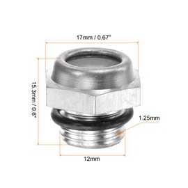 HARFINGTON 2pcs Air Compressor Oil Sight Glass 12 x 1.25mm Male Thread Liquid Level Gauge Aluminum Alloy Hex Head Oil Indicator Window with O-Ring for Air Compressor Gearbox Tanks, Silver