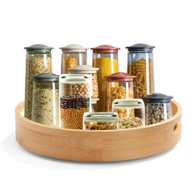 12in Lazy Susan Organizer with Large and Stable Chassis, Bamboo Spices Organizatioon Turntable for Cabinet and Table Top,360 Rotating Bamboo Spice Rack,for Kitchen Bathroom Dinning Table (12in)