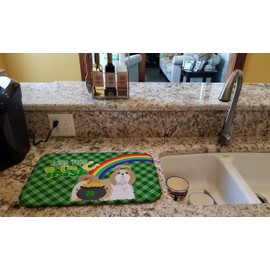 Caroline's Treasures WDK4904DDM Gold and White Shih Tzu St. Patrick's Day Dish Drying Mat Absorbent Dish Drying Mat Pad for Kitchen Counter Dish Drainer Mat for Countertop, 14 x 21", Multicolor