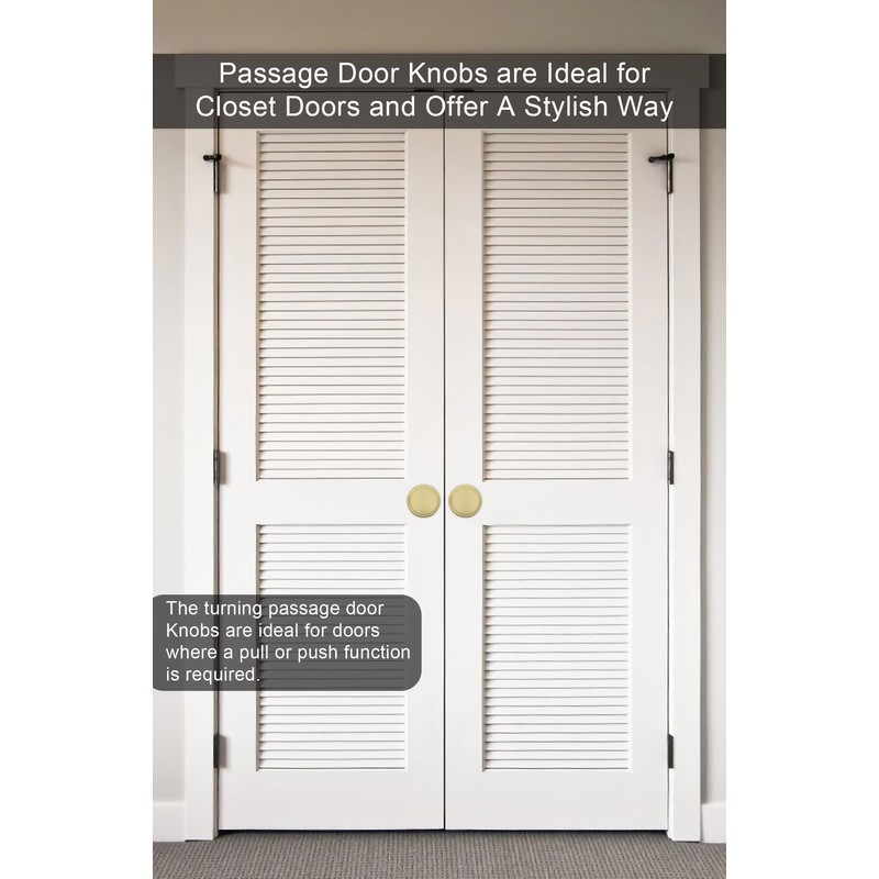 goldenwarm 2 Pack Brushed Gold Passage Door Knobs, Zinc-Alloy Brushed