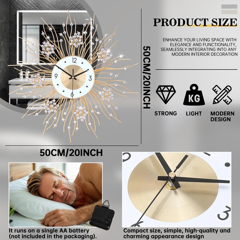 Large Wall Clocks, Silent Sunflower Shape Chic Decorative Wall Clock,