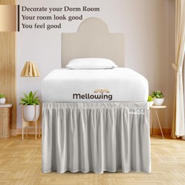 Dorm Room Bed Skirt Twin XL - College Dorm Bed Skirt - Extra Long Dorm Room Dust Ruffle 34 Inch Tailored Drop - 100% Microfiber Dorm Room Bedskirts - Light Grey, Twin-XL /32 Drop