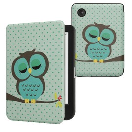 kwmobile Case Compatible with Kobo Clara BW/Colour Case - eReader Cover - Sleeping Owl Turquoise/Brown/Mint