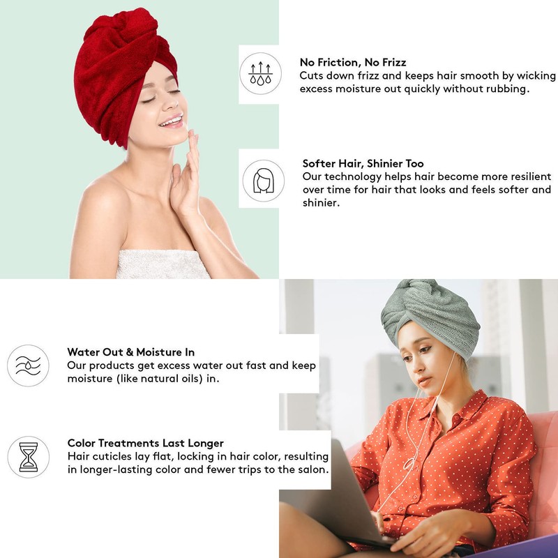 LUXURY Hair Towel Wrap 100% Cotton, Instant Drying Lightweight Turban