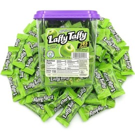 Laffy Taffy Sour Apple Mini Bars Bulk Candy Tub 145 Ct | Individually Wrapped Chewy Fruit Candy, Party Favors, Office Snacks, Classroom Treats, Sour Apple Flavor Candy Bucket for Kids & Adults