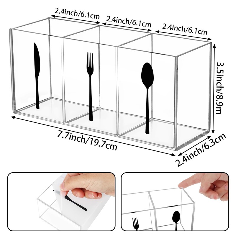 Hxezoc Clear Acrylic Cutlery Storage Organizer, Transparent Silverware Caddy 3