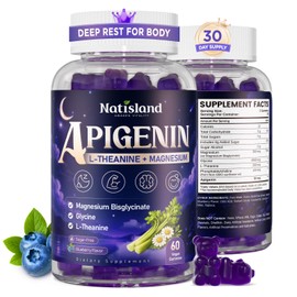 NATISLAND Apigenin Supplement for Sleep, Apigenin 50mg with L-Theanine, Magnesium Bisglycinate, Glycine, Relaxation & Deep Rest, Melatonin-Free, Sugar-Free, Non-GMO, 60 CT
