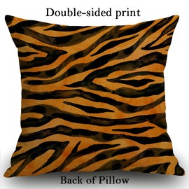 Smooffly Animal Fur Skin Cushion Cover Tiger Black Yellow Orange Brown Stripe Wildlife Decorative Pillow Cases Square Cotton Linen Throw Pillow Cover for Home Bed Sofa Couch 18x18 Inch