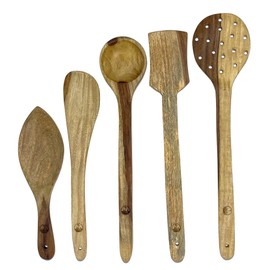 Palm Naki Indian Rosewood Cooking Spoons Set of 5 Cooking Spoons - 5 Non-Stick Wood Cooking Spoons - Kitchen Cooking Utensils with Storage Pouch
