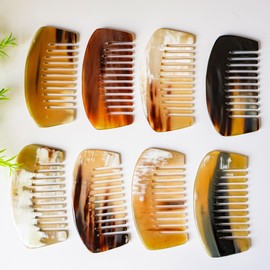 Natural Buffalo Horn Wide Tooth Comb, Bone Comb, Ox Horn Comb Anti Static, Buffalo Horn Comb Wide Bone Combs 4.4in, Pocket and Travel Size for Thick Curly Wavy Hair Comb For Wet and Dry (Wide Comb)