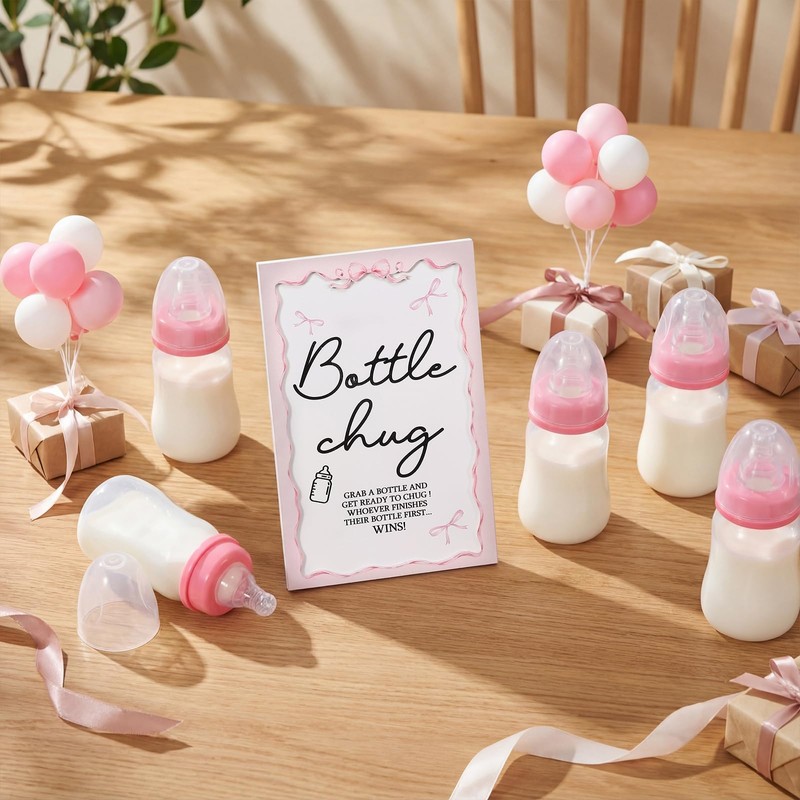 Roowest Bottle Chug Baby Shower Games Favors, Pink, Bow