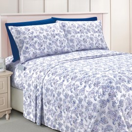 Elegant Comfort Luxury Soft Bed Sheets Paisley Pattern - 1500 Premium Hotel Quality Microfiber Softness Wrinkle and Fade Resistant (6-Piece) Bedding Set, Queen, Paisley Indigo