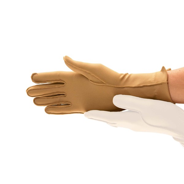 isotoner Women & Men Arthritis Compression Rheumatoid Pain Relief Gloves for joint support with Open/Full finger design, Camel, Medium