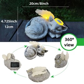 Banax Solar Powered Cat Angel Pet Memorial Tombstone Statue, Big Resin Cat Statue with Angel Wings, Pet Tribute for Tombstone or Outdoor Backyard Garden