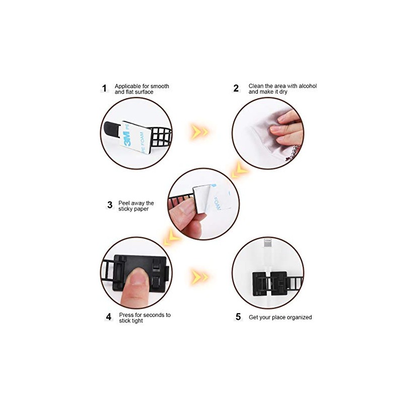 100 piezas de clips adhesivos para gestión de cables con