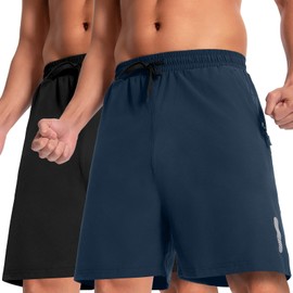 Boyzn Men's 2 Pack 5 / 7 Inch Quick-Drying Hiking Shorts Comfortable Elastic Waistband with Zip Pockets for Summer Outdoor Travel & Comfortable Leisure, 7''-2-pack-black/navy, XXL