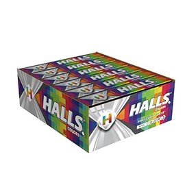 Halls Caramelo macizo sabor Colors variedad, caja con 12 paquetes de 25.2 gr cada uno