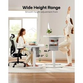 Marsail Standing Desk Adjustable Height,48"*28" Electric Standing White Desk with Storage Bag,Sit Stand up Desk for Home Office Writing Computer Desk,4 Memory Preset with Headphone Hook,Cable Manager