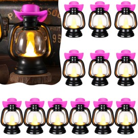 12 Pieces Cowboy Hats Mini Lantern Western Cowgirl Small Lantern Decoration Mini Lantern with LED Candle Western Hanging Table Centerpieces Decor for Cowgirl Wedding Birthday Party Favor (Pink)