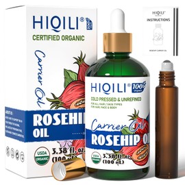 HIQILI Aceite Orgánico De Semilla De Rosa Mosqueta Para El Rostro 100% Puro Y Natural Prensado En Frío Aceite Portador Para Piel Cabello Y Uñas Para Mujeres Y Hombres