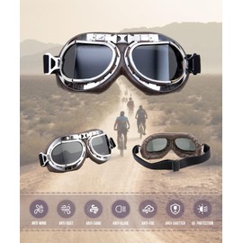 CRG Sports Motorcycle Goggle Aviator Pilot Style Cruiser Scooter Motocross Goggles for Man, Woman, Adult