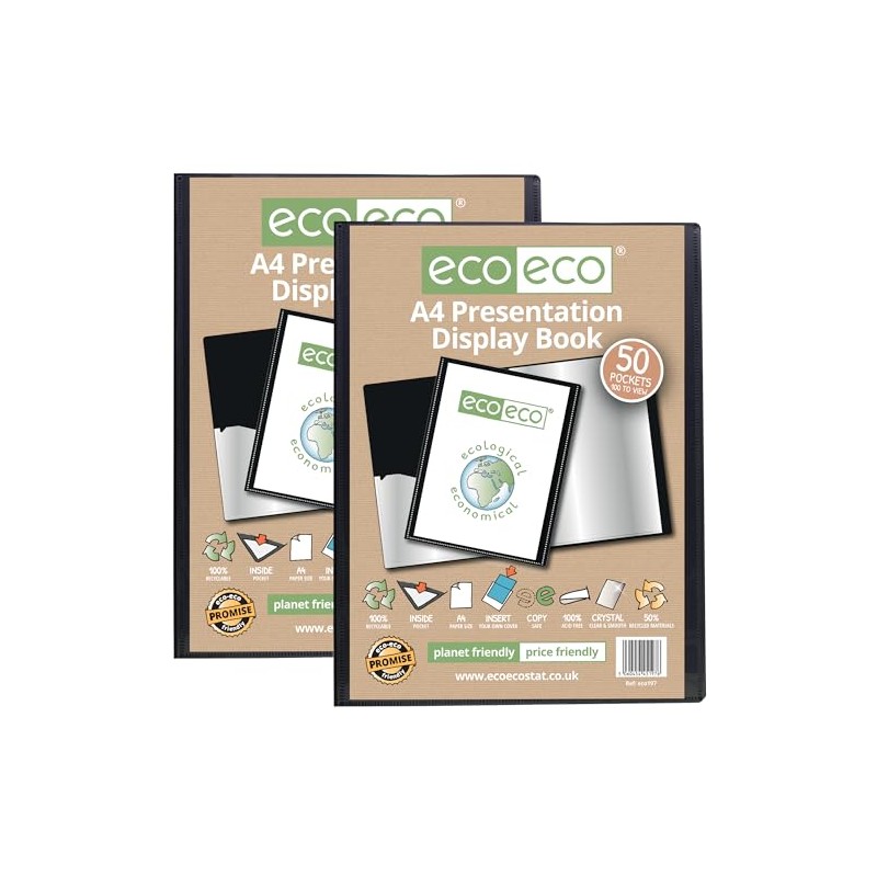 eco-eco A4 Size 50% Recycled 50 Pocket Black Presentation Display